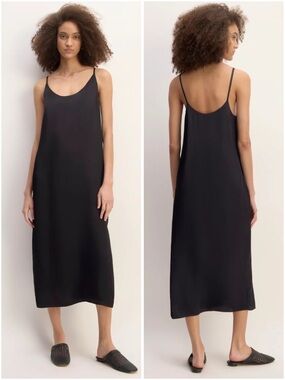 Everlane The Ultimate Slip Dress Black Triacetate Midi Minimalist Size 4 NWOT